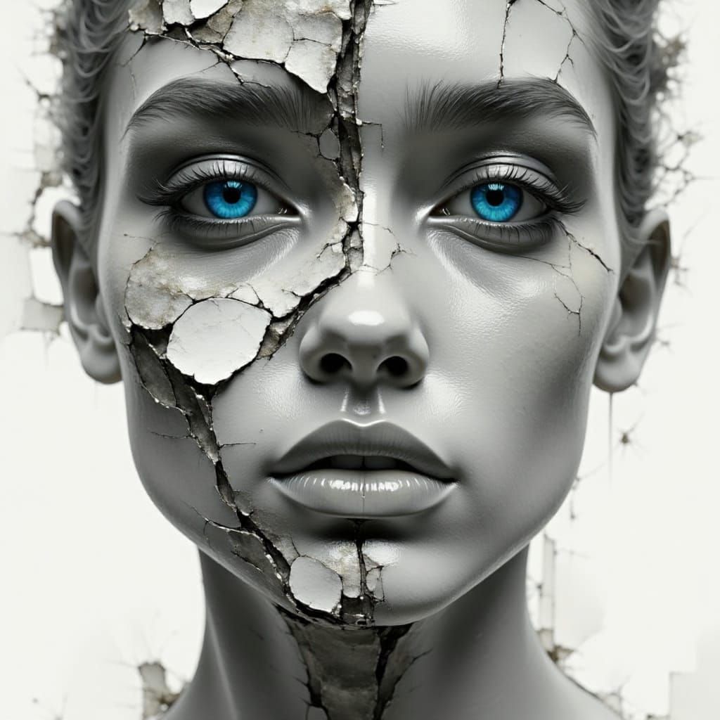 Abstract Portrait: Handsome Man with Cracked Porcelain