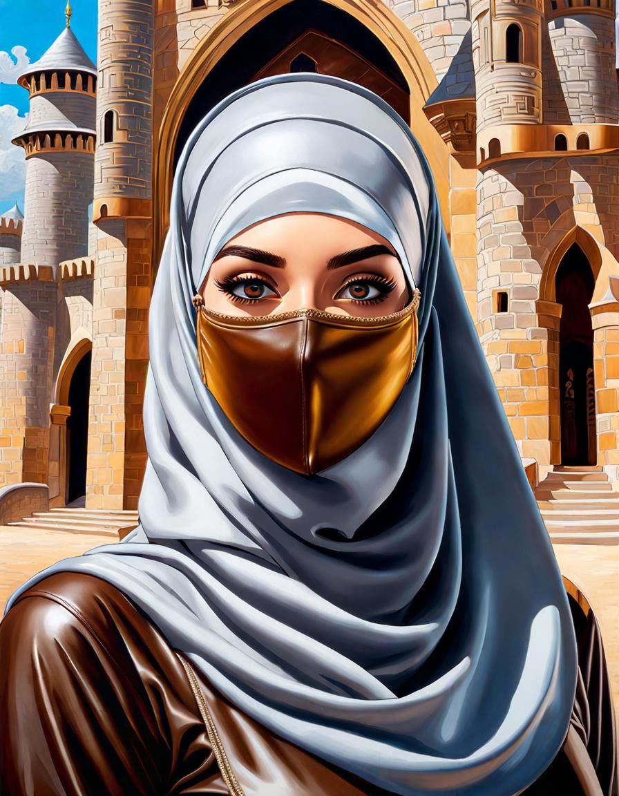 Psychedelic Woman in Niqab in Detailed Castle