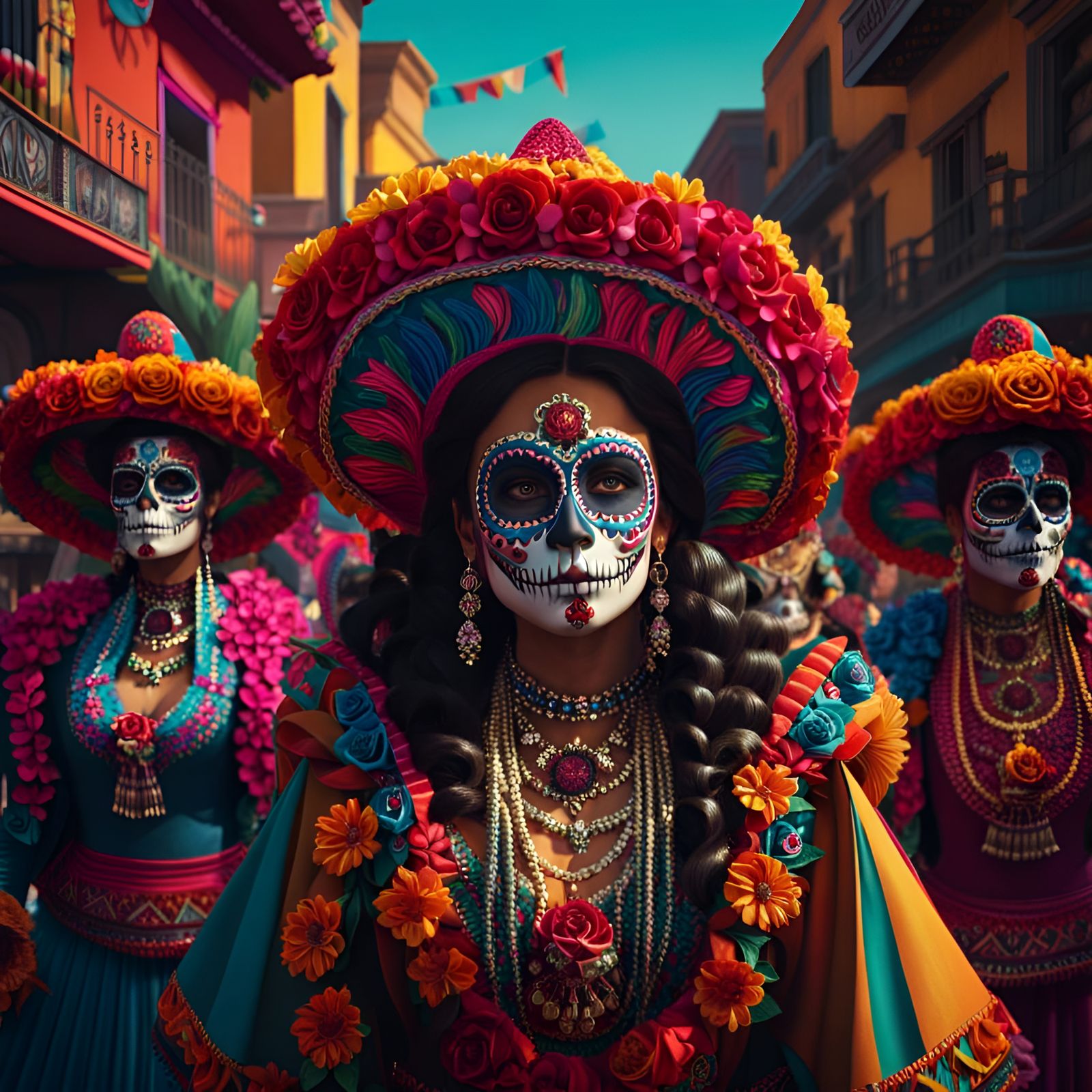 Colourful Day of the Dead Festival Scene