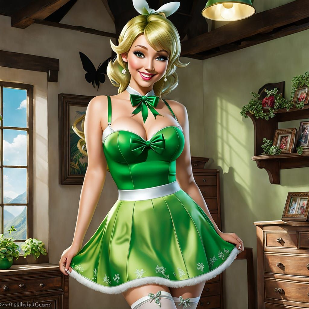 Sexy Tinkerbell in Green Skirt and Slippers