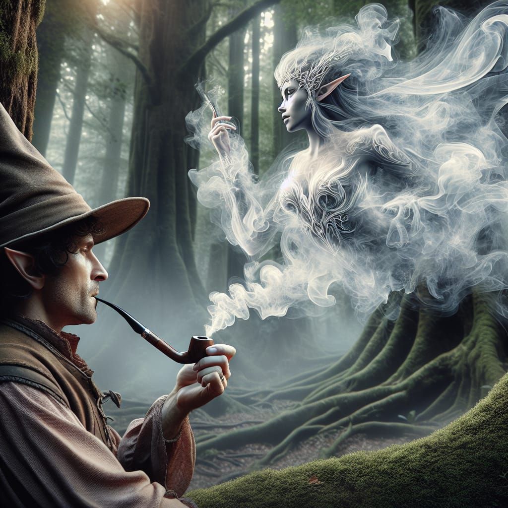 Fantasy Wizard Smoking Pipe Creates Elf