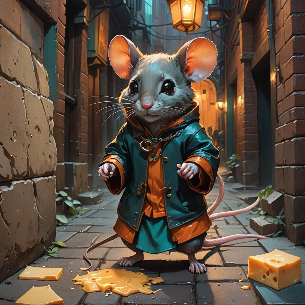Brave Mouse Protects Cheese: Hyperrealistic Concept Art