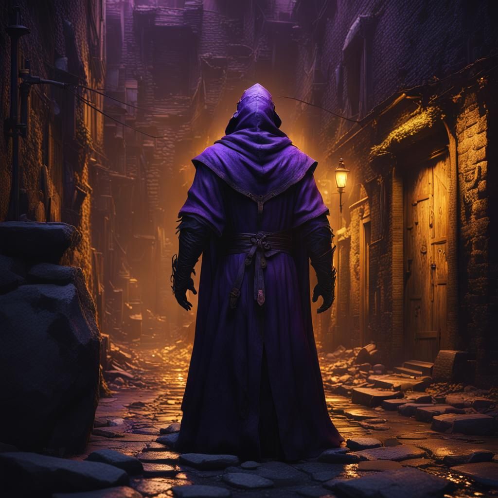 Mysterious Figure in Dark Alley: Fantasy Art