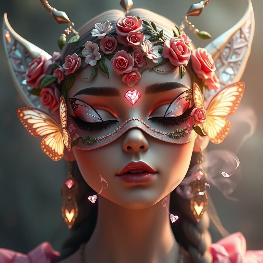 Woman with Butterfly Eyes in Detailed 3D Rendering