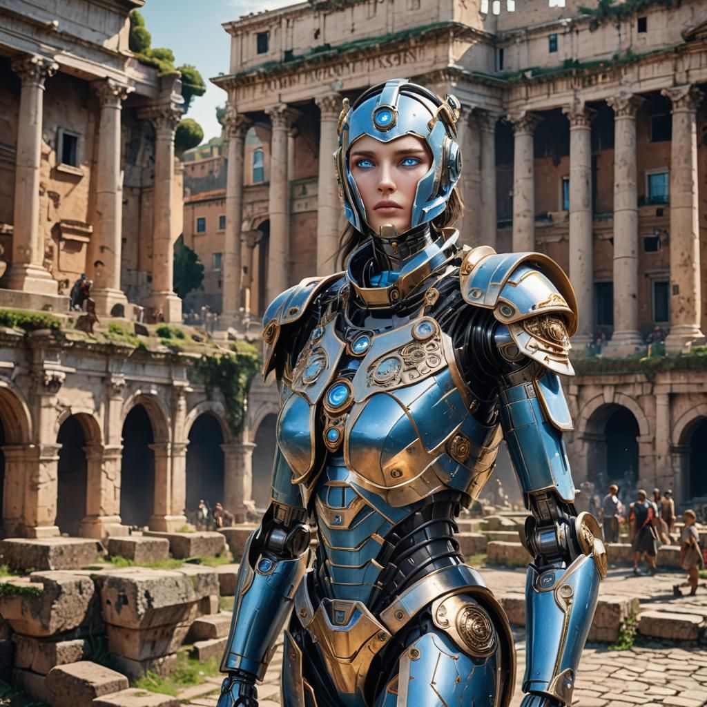 Female Robot in Ancient Rome: Detailed Digital Art