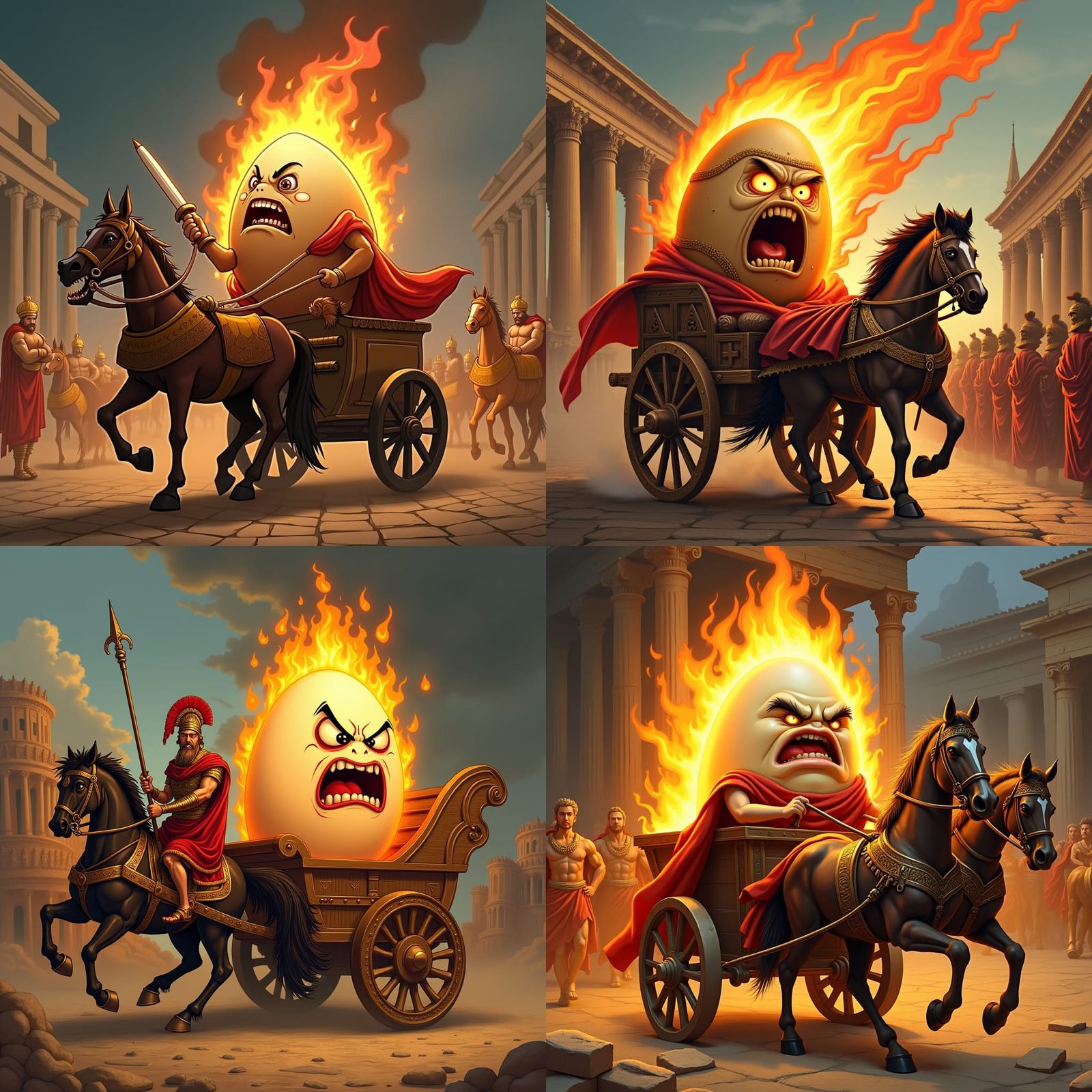 Flaming Emperor Egg in Rome, Caricature Style