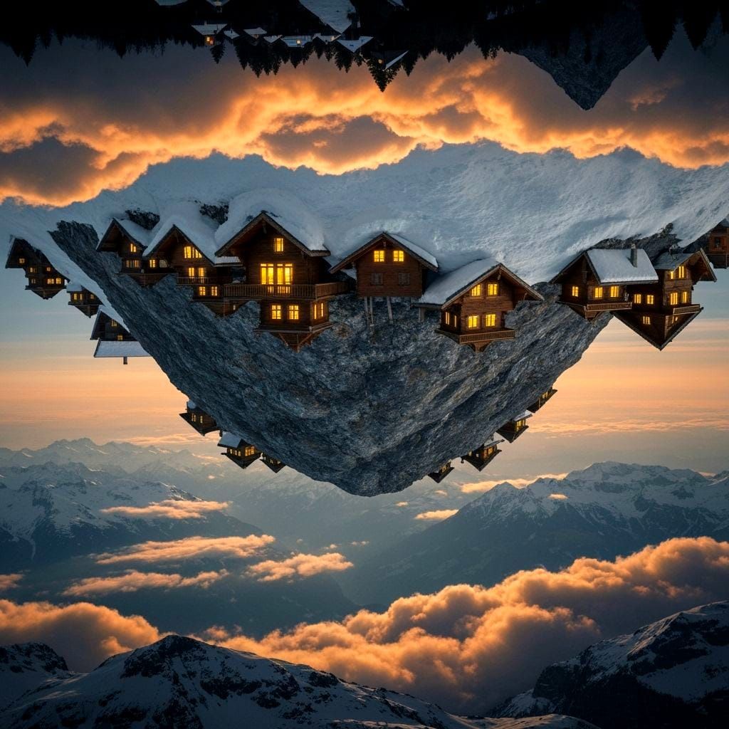 Upside Down Swiss Village on Floating Island