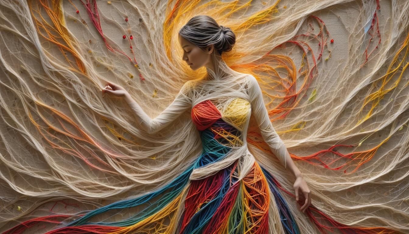 Intricate String Art Portrait in Natural Setting