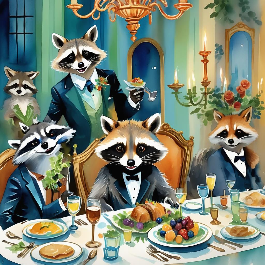 Mischievous Animals Crash Dinner Party: Watercolor Mayhem