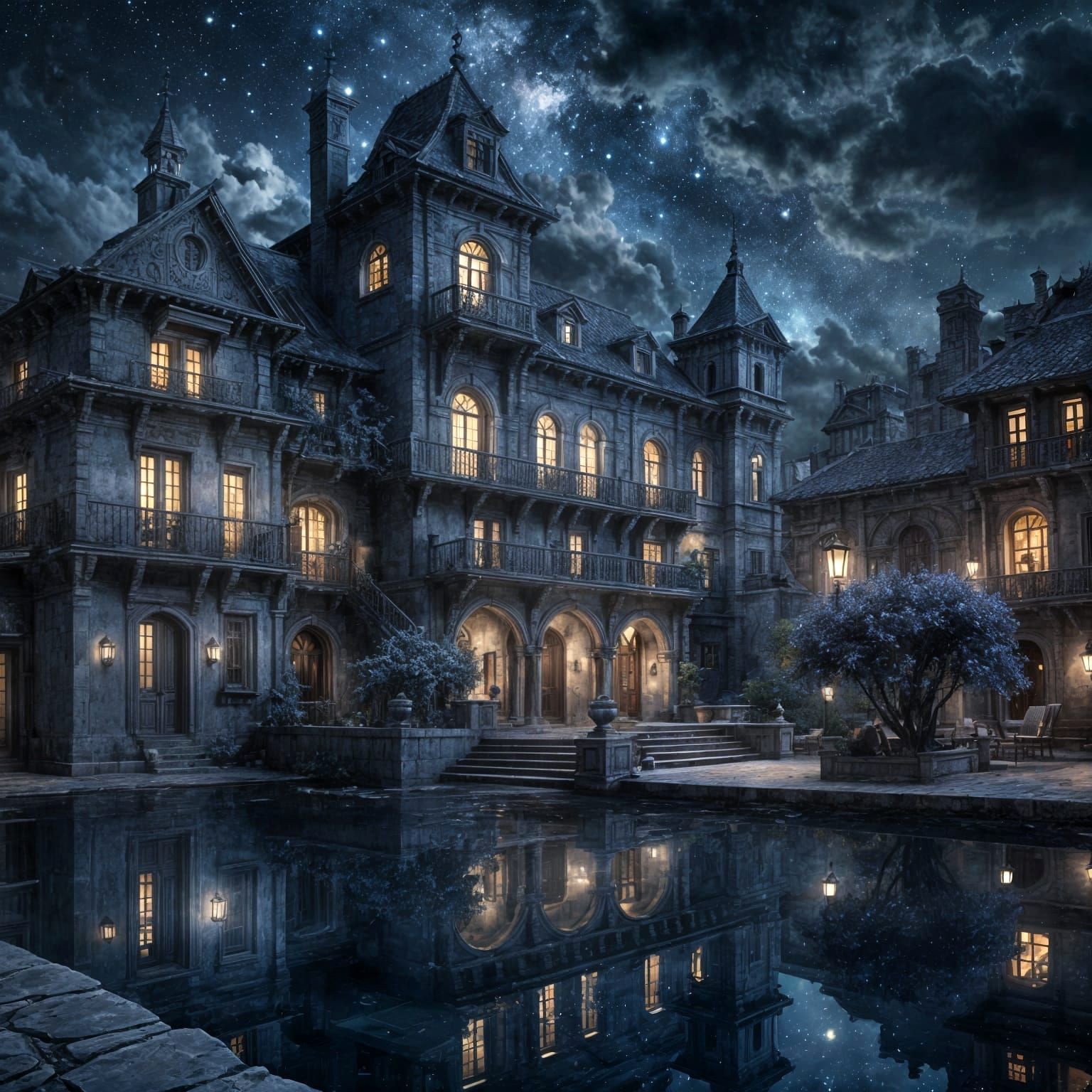 Indigo Night Villa with Starry Sky