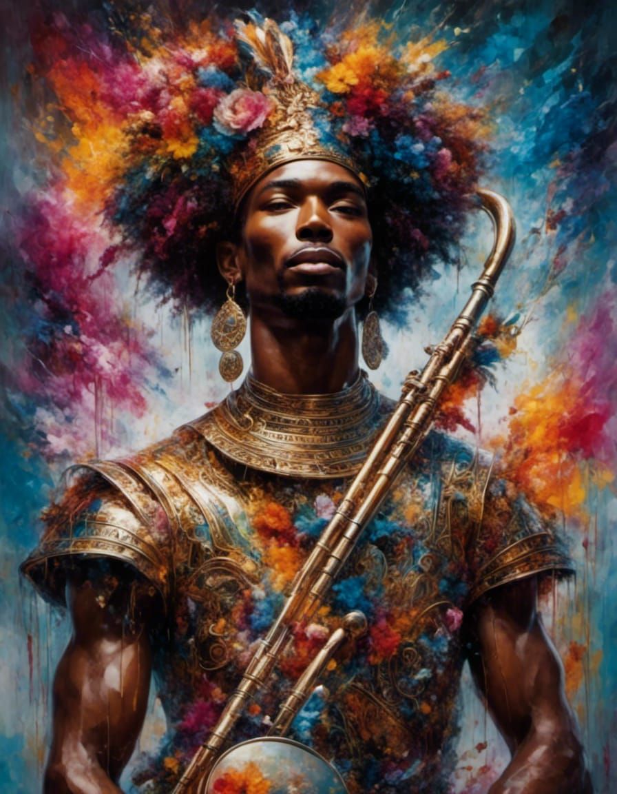 Street Pop Art Drum Major in Ernie Barnes Style