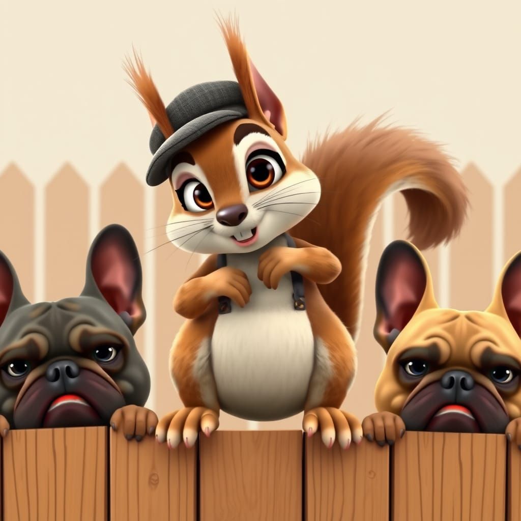 Retro Squirrel in Newsboy Cap, 3D Cartoon Style