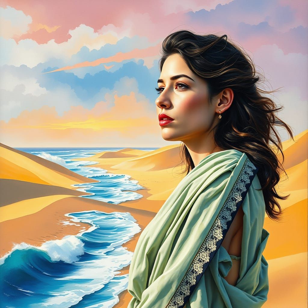 Desert Prayer: Gouache Impressionist Tsunami Art