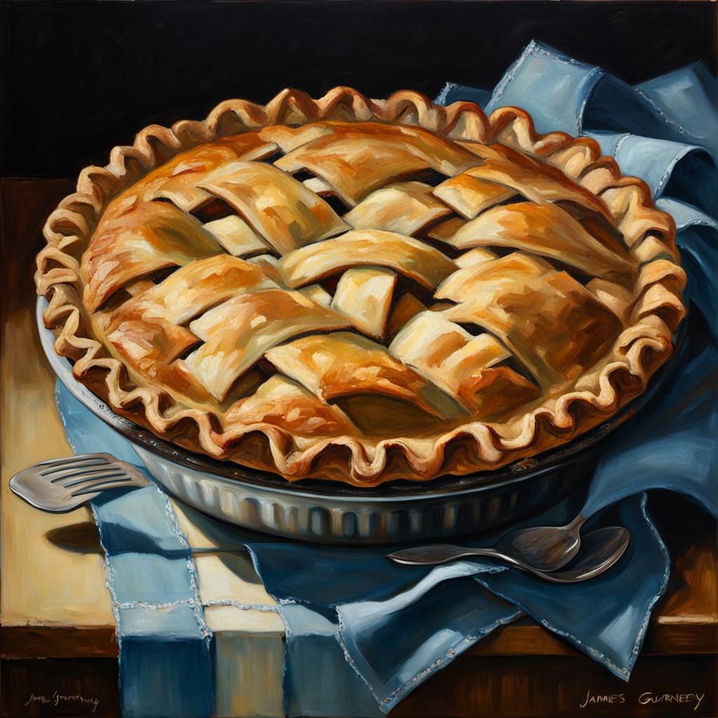 Apple Pie with Blue Ribbon, Oil Painting
