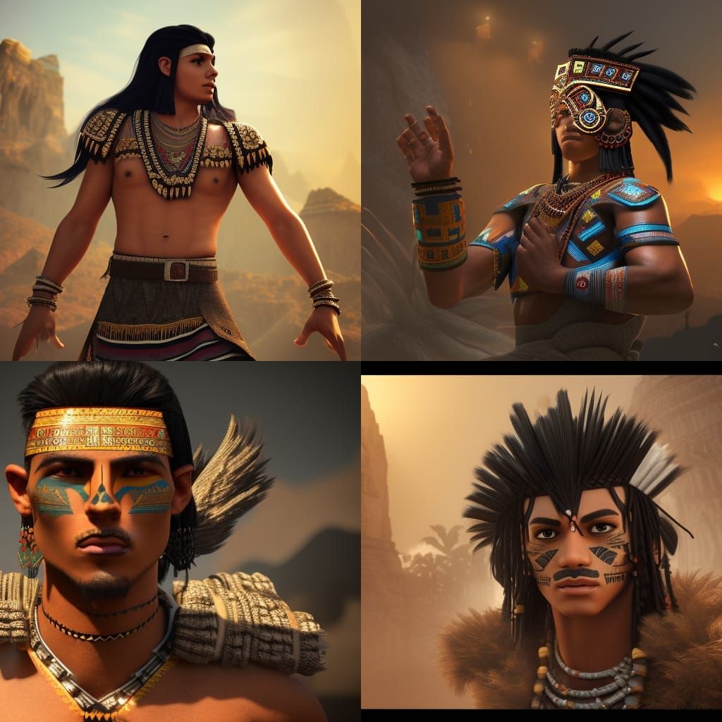 Detailed 3D Aztec Man in Game Cinematic Style