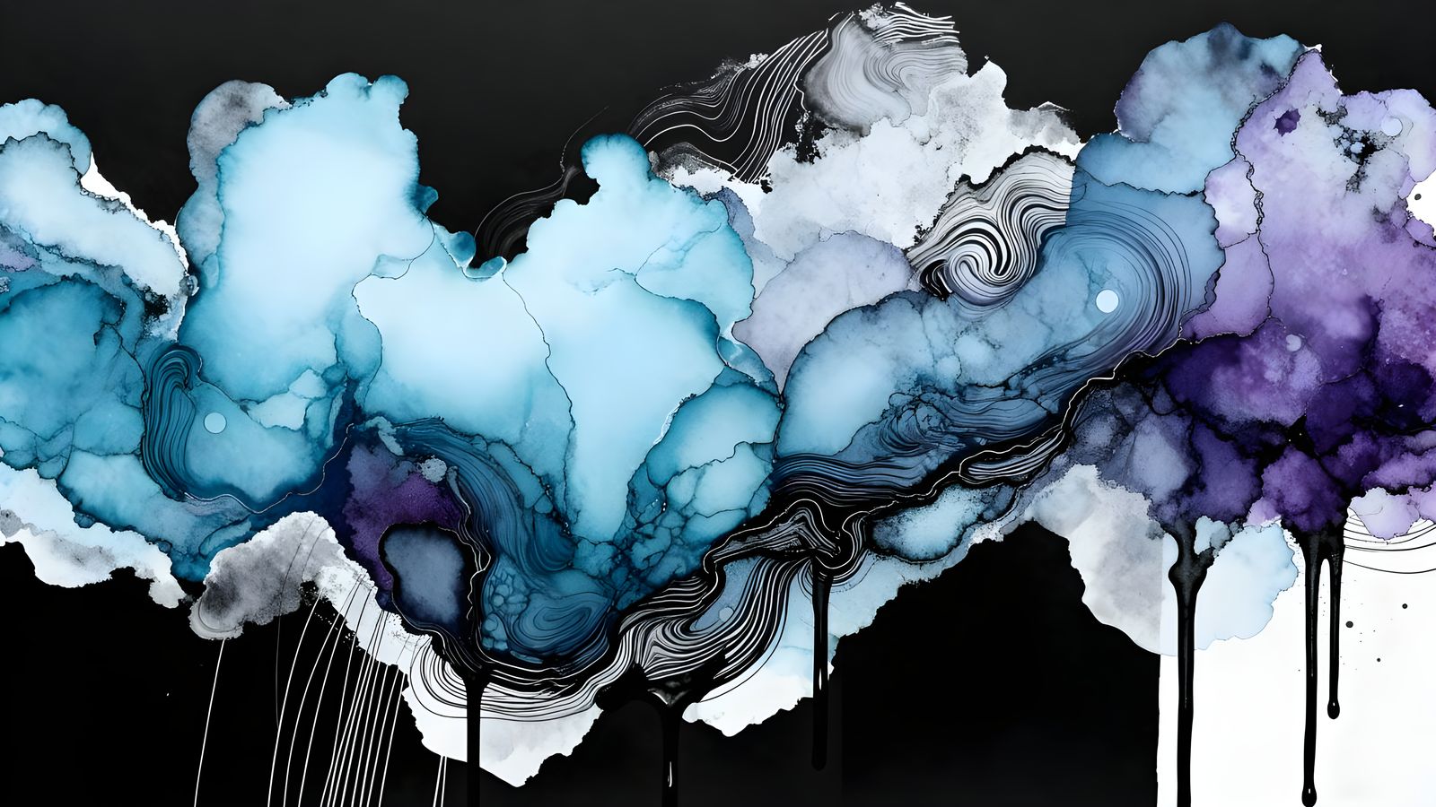 Alcohol Inks On Black Paper With Blue Purple Swirls