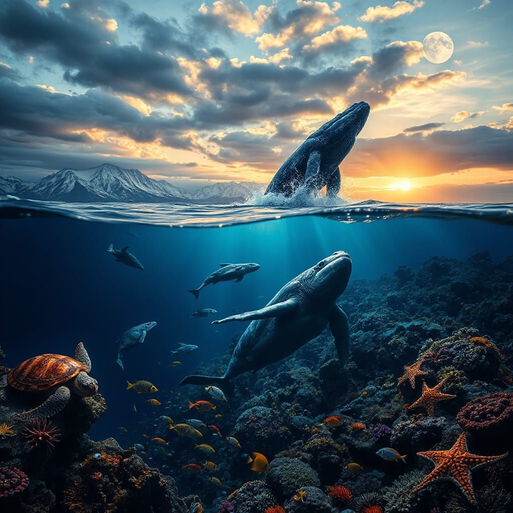 Ocean Split Scene: Above and Below the Surface