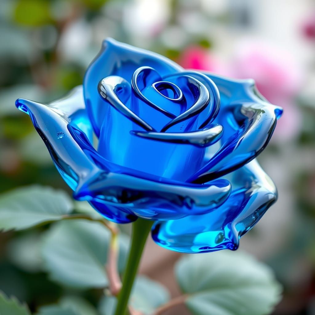 Glass Blue Rose Close-Up