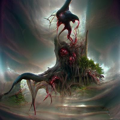 Sinister Parasitic World Tree in Mixed Media