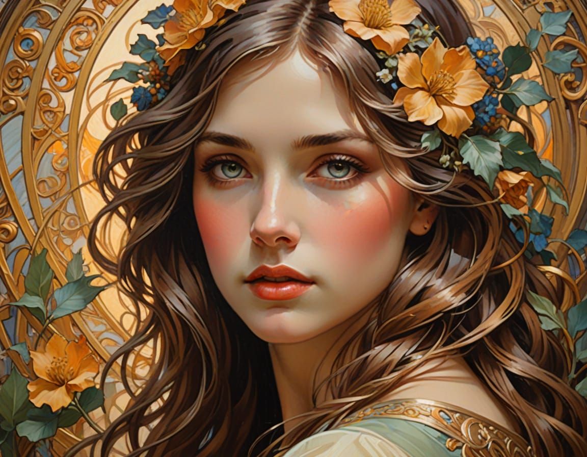 Art Nouveau Portrait in Alphonse Mucha Style