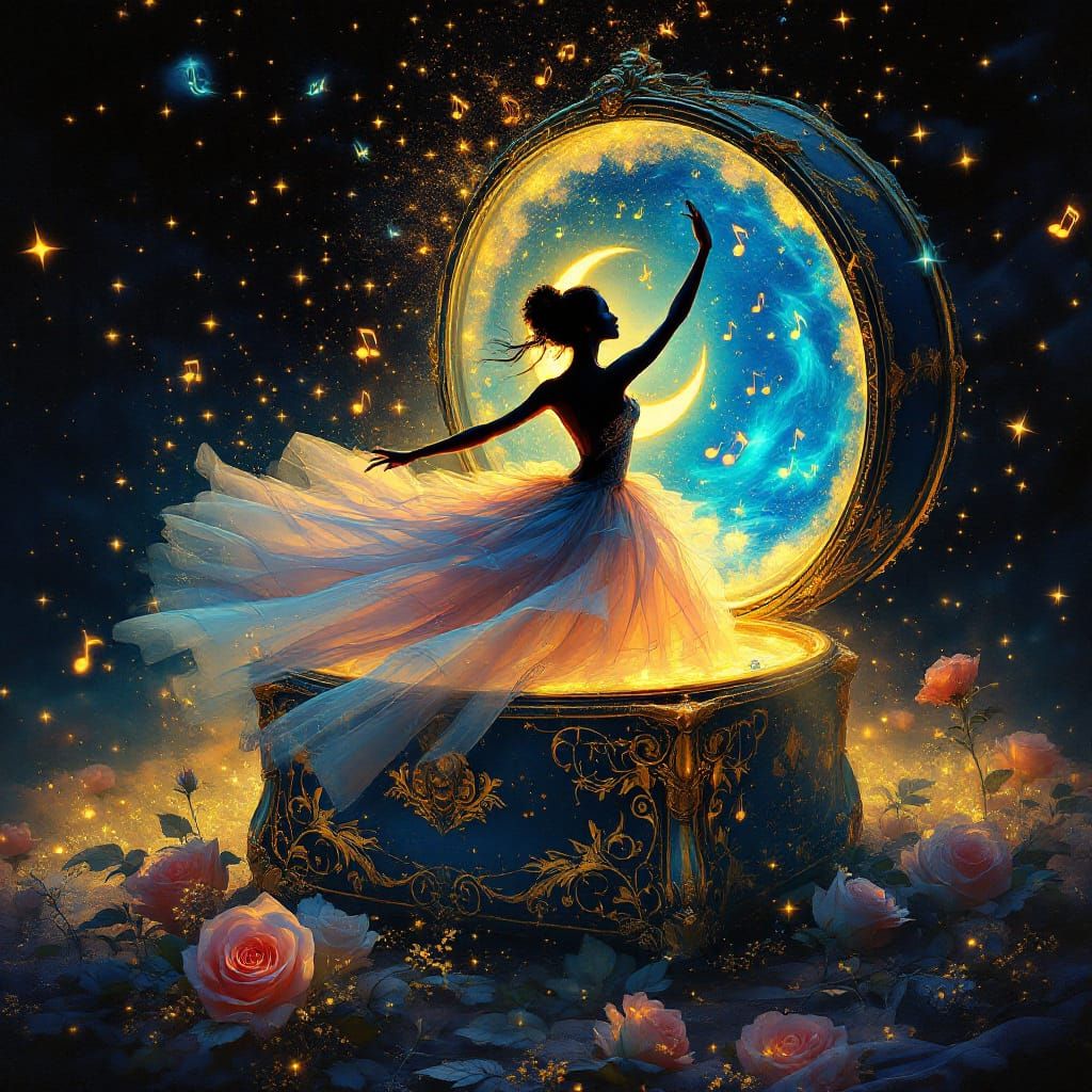 Ethereal Ballerina Dances in Midnight Music Box