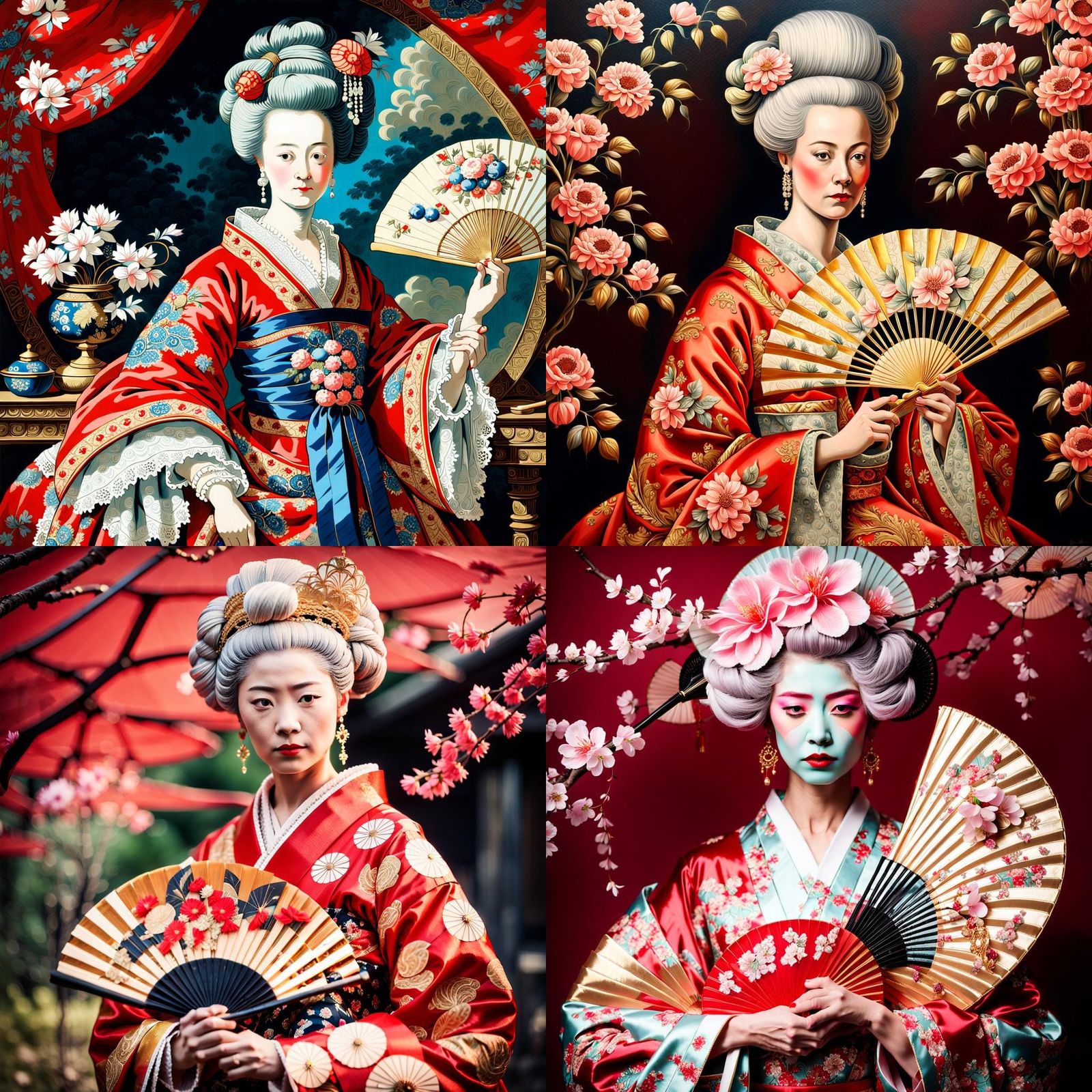Marie Antoinette as Elegant Geisha in Kimono Gown