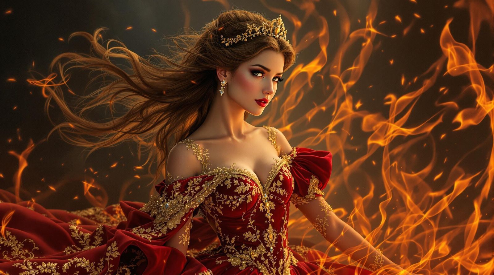 Glowing Princess in Fiery Splendor