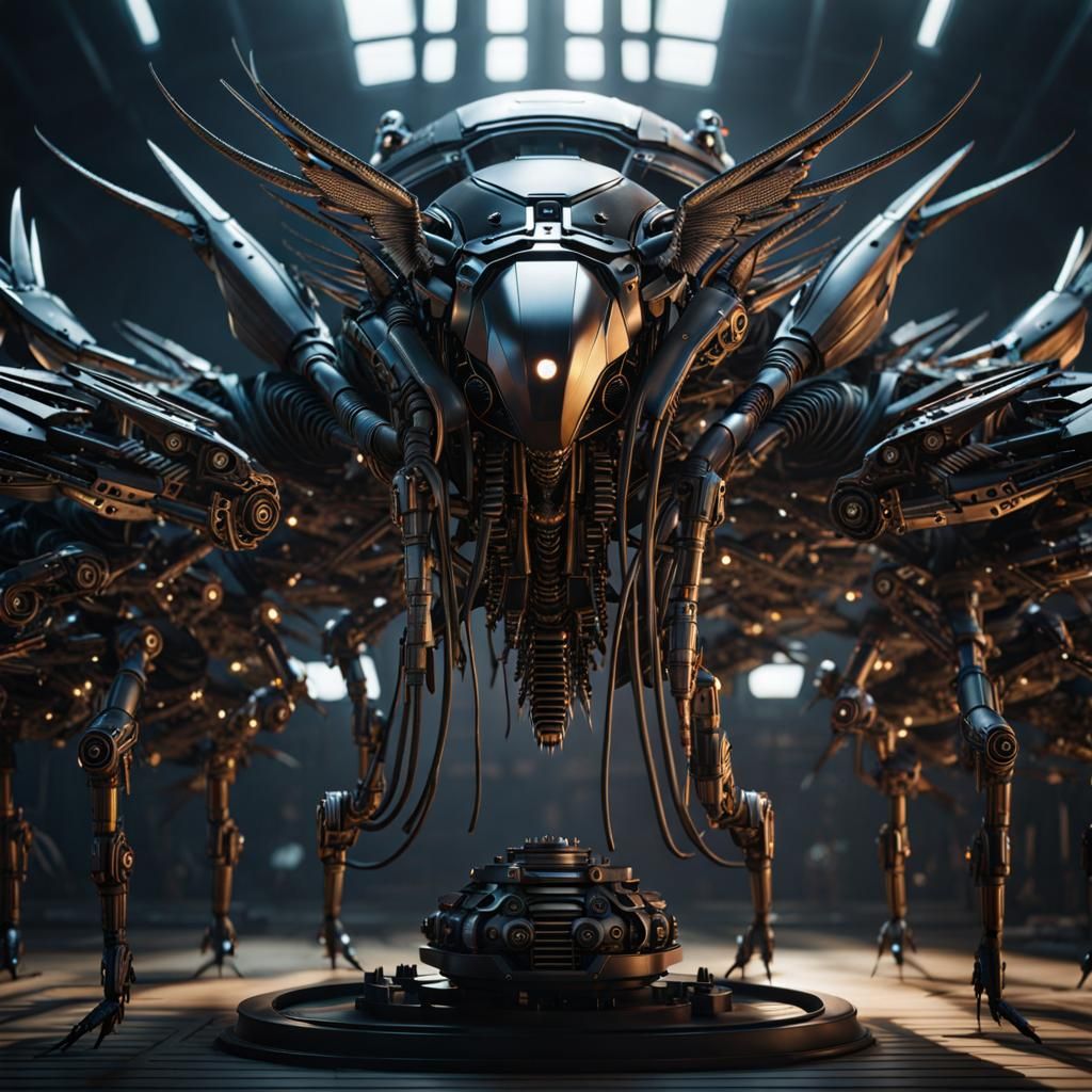 Futuristic Robotic Starling Android Directs Bird Drone Swarm