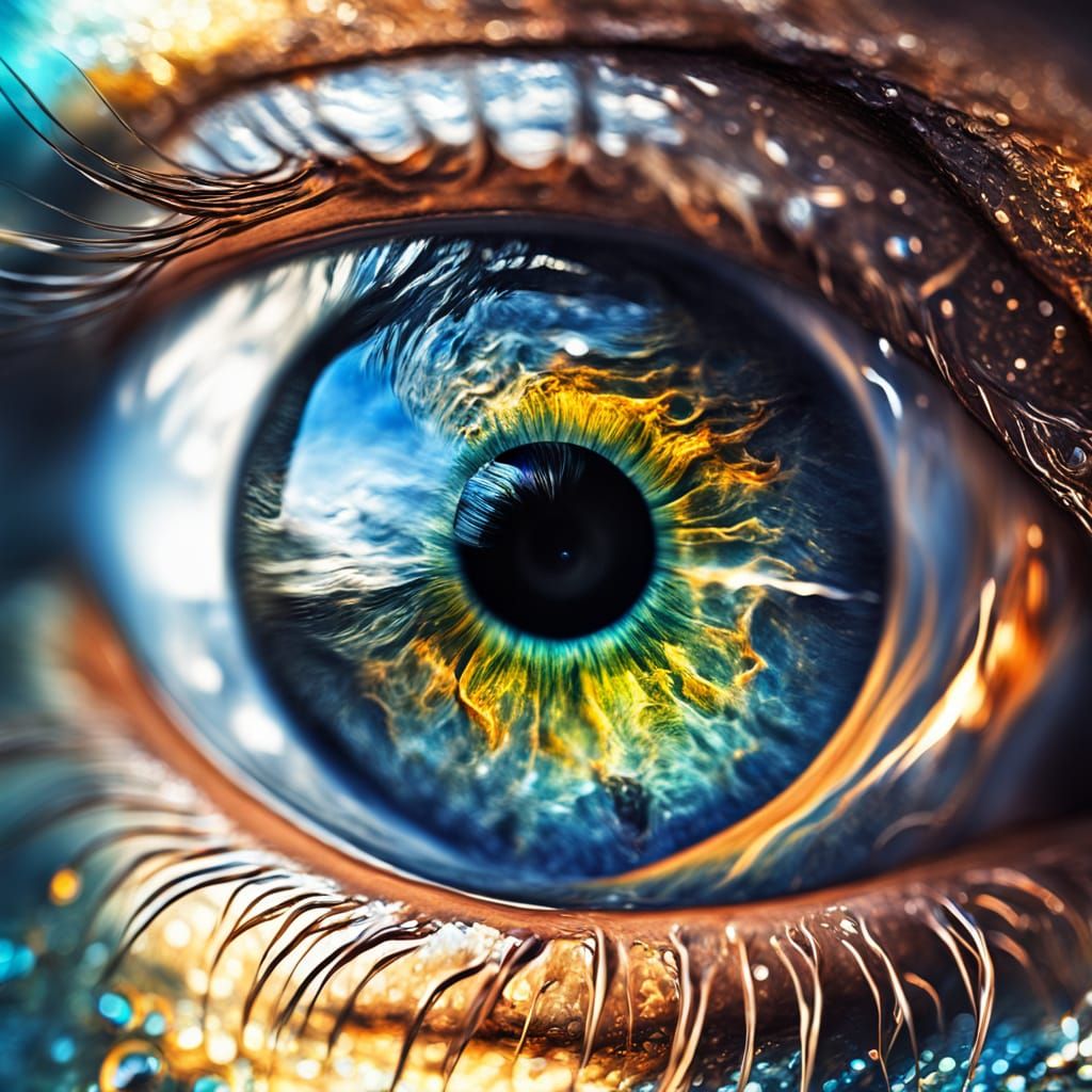 Ocean Reflection in Hyperrealistic Eyeball
