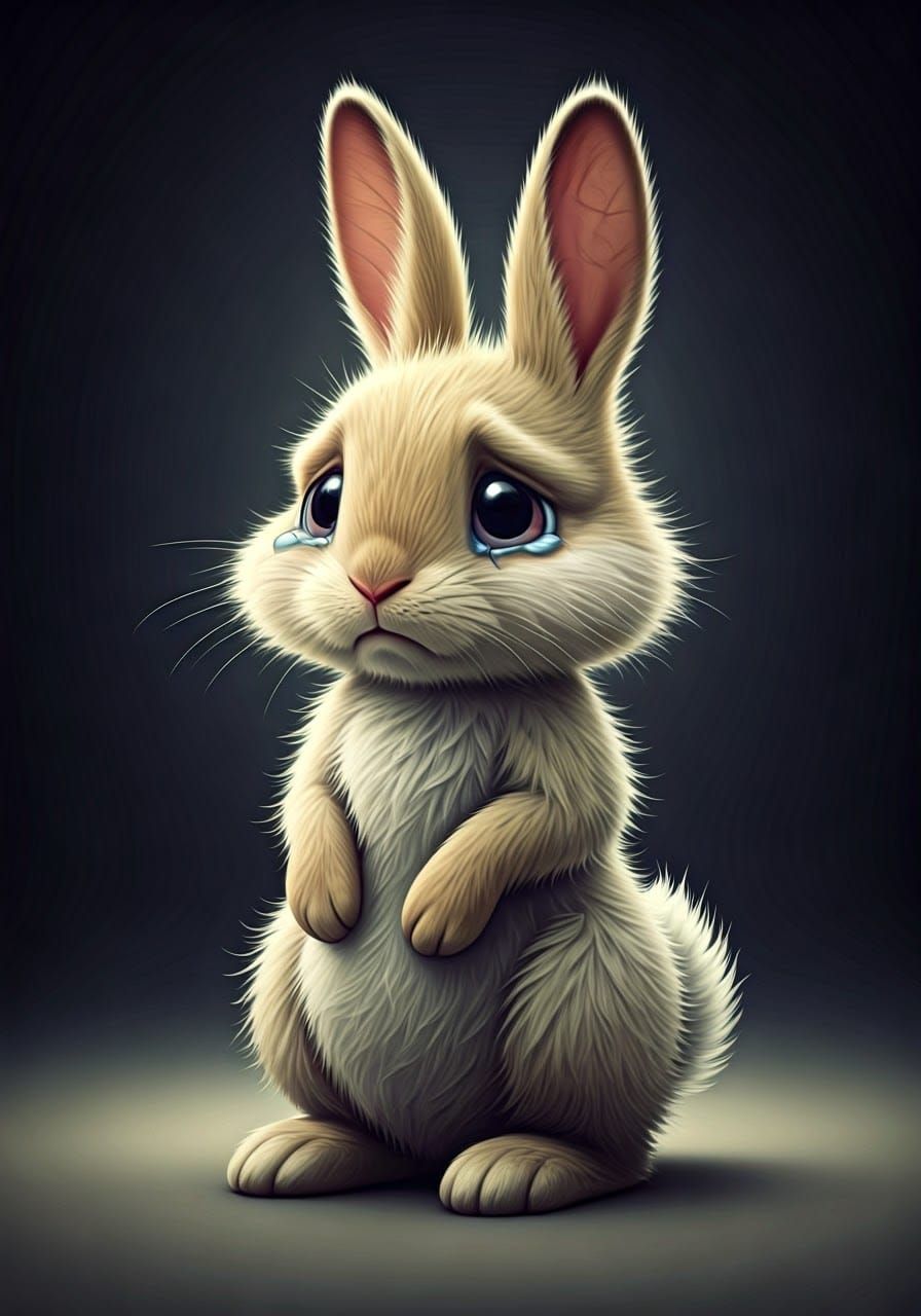 Whimsical, Tearful Rabbit Portrait in Vibrant Colors