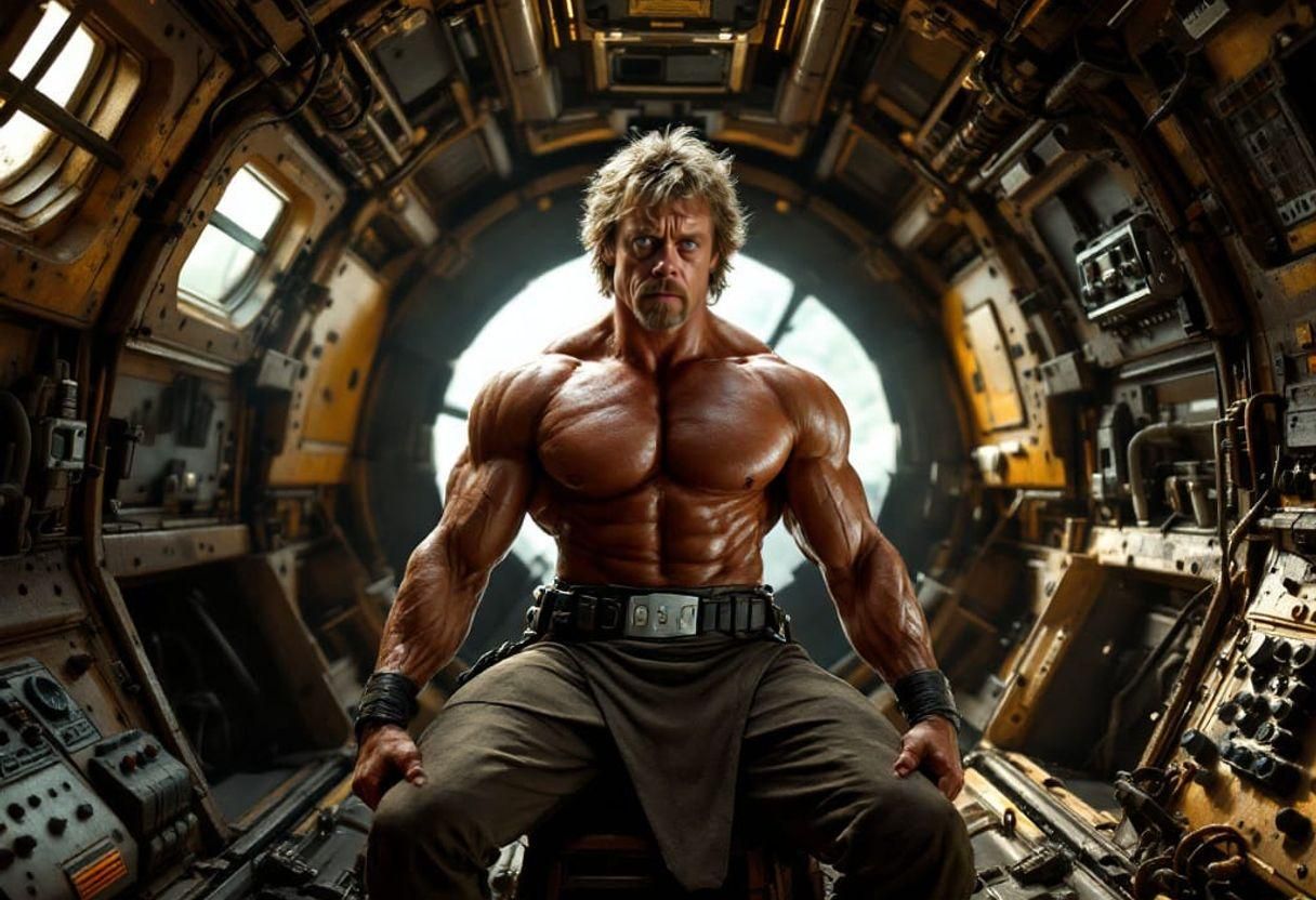 Muscular Luke Skywalker Bodybuilding in Millennium Falcon