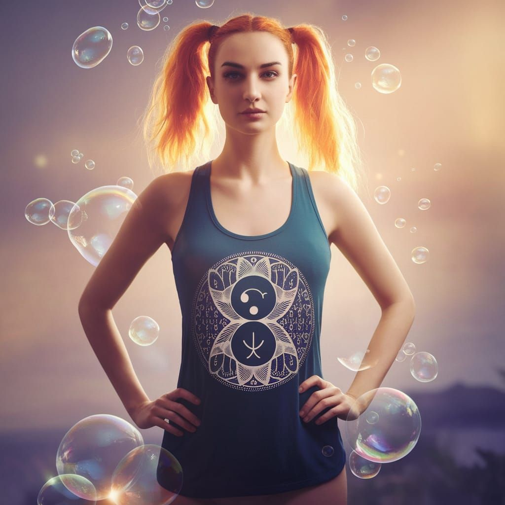 Enchanting Pisces Goddess with Vibrant Orange Pigtails