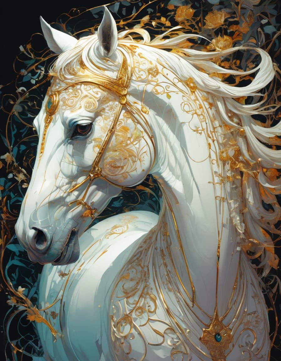 Ethereal White Horse in Golden Hues