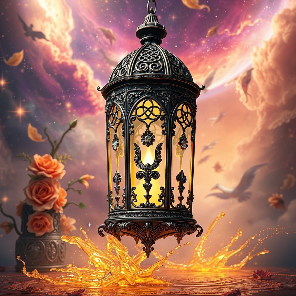 Ethereal Gothic Lantern Rises from the Cosmos