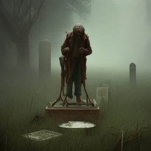 Creepy Fresh Grave and Beggar in Film Photography