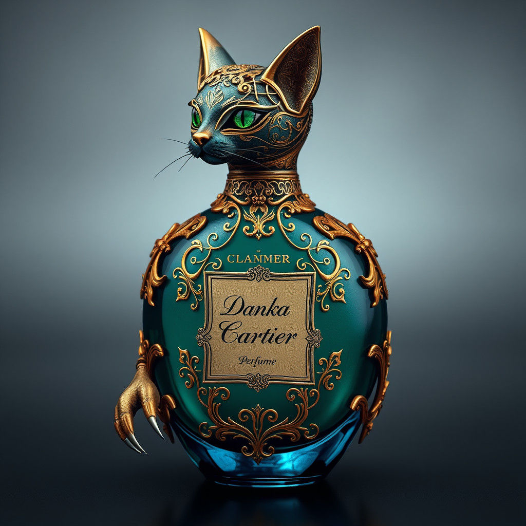 Cat-Woman Perfume Bottle with Golden Filigree