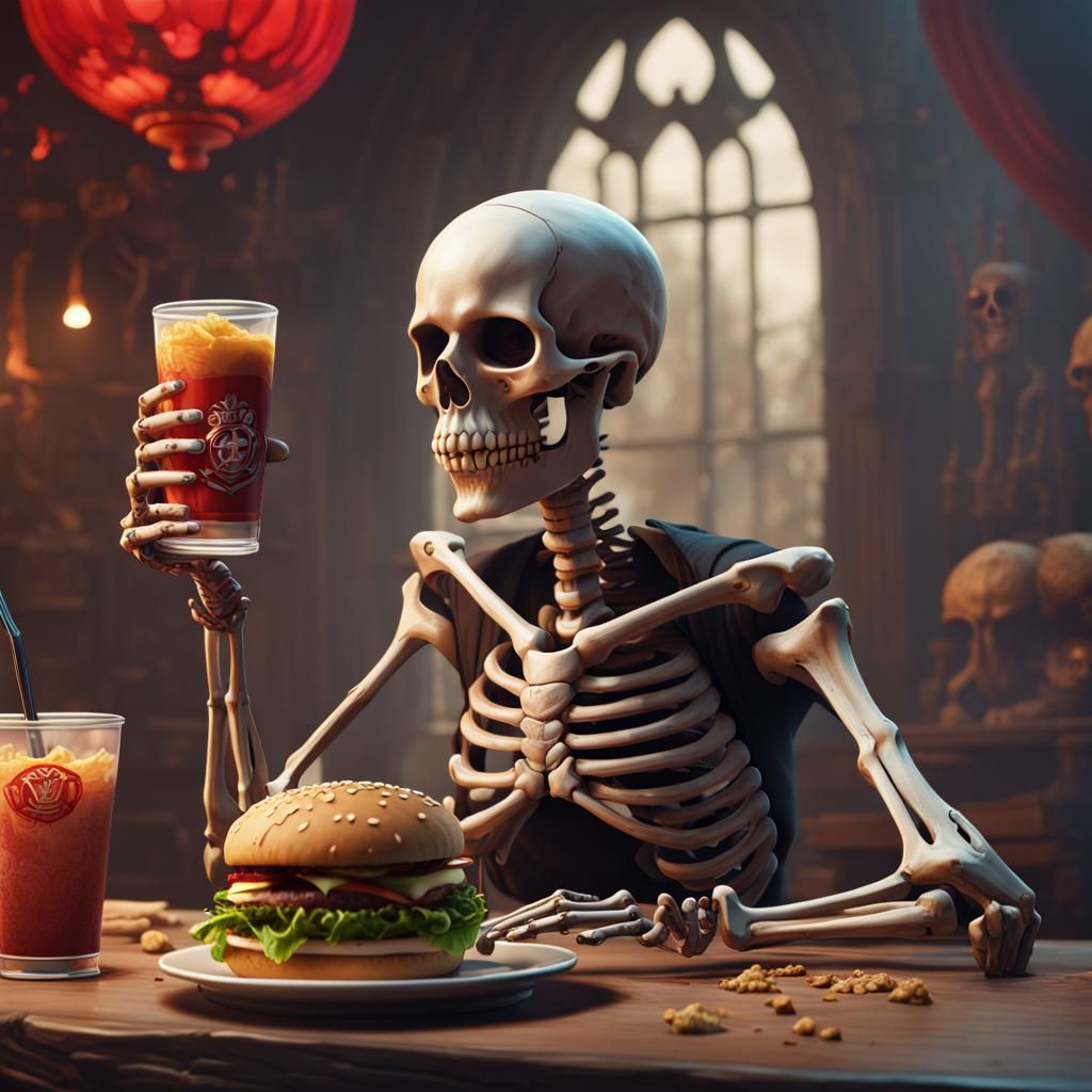 Skeleton's Fast Food Feast: Detailed Matte Painting