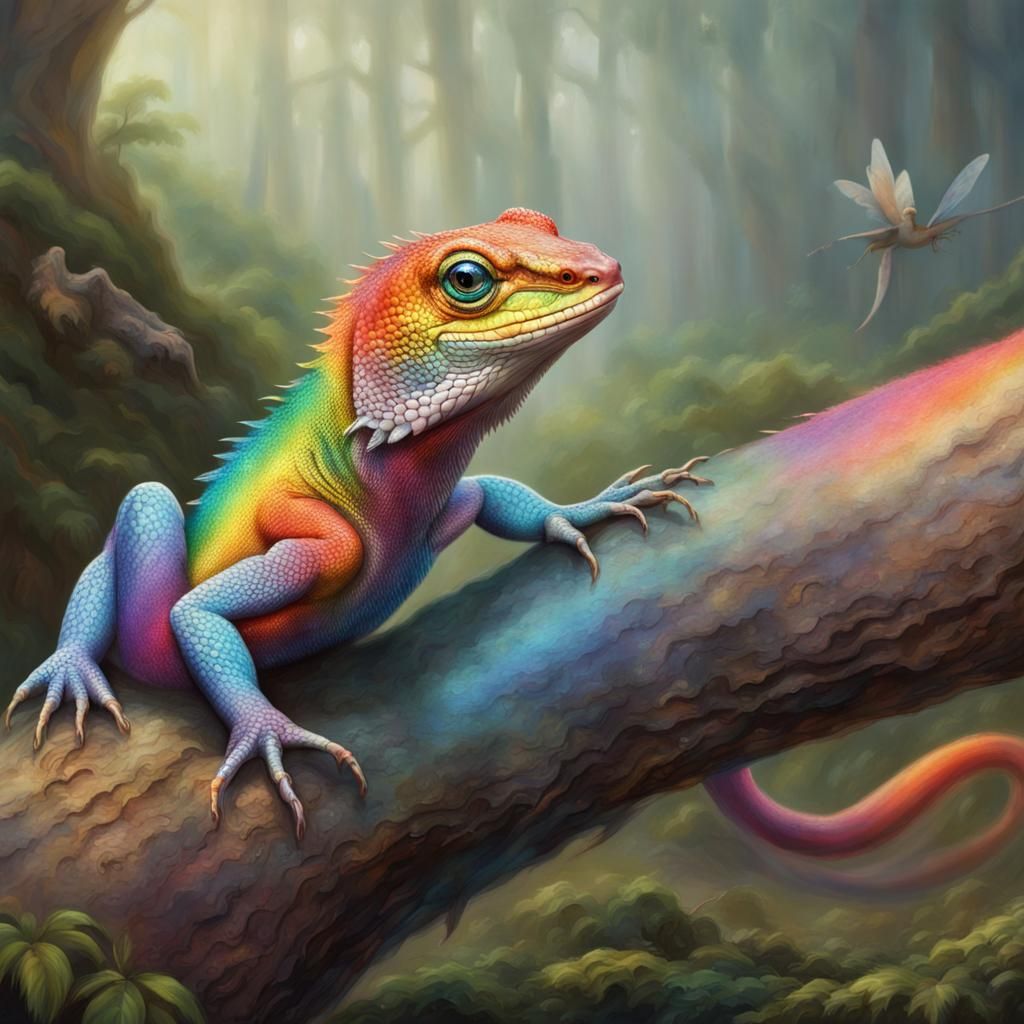 Rainbow Lizard and Fairy in Hyperrealism