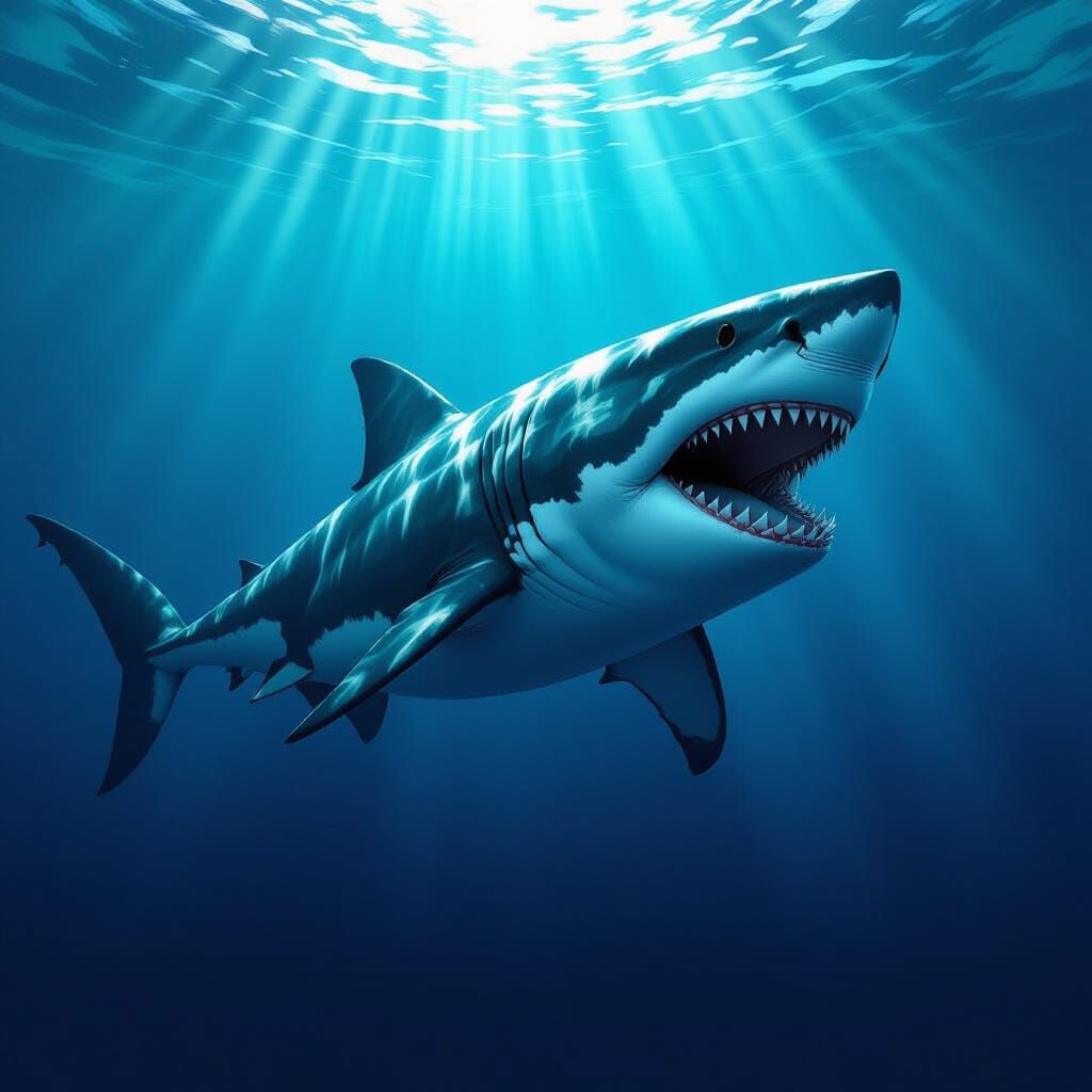 Colossal Megalodon Shark in Deep Ocean Depths
