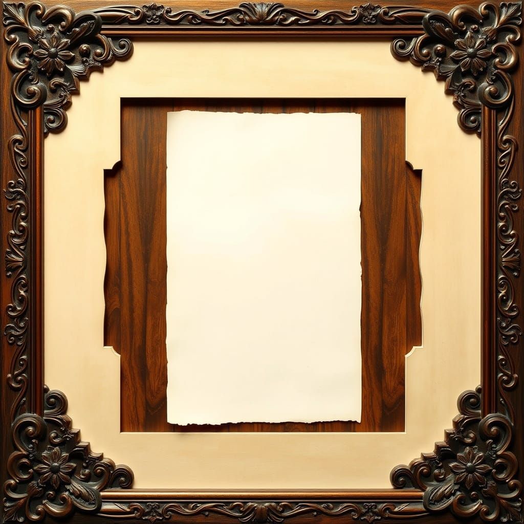 Ornate Wooden Frame with Blank Paper Sheet