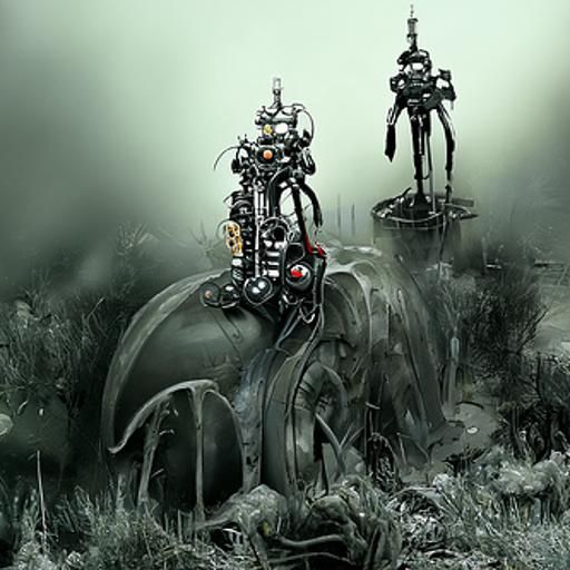 Mecha Android Robot Concept Art in Film Noir Style