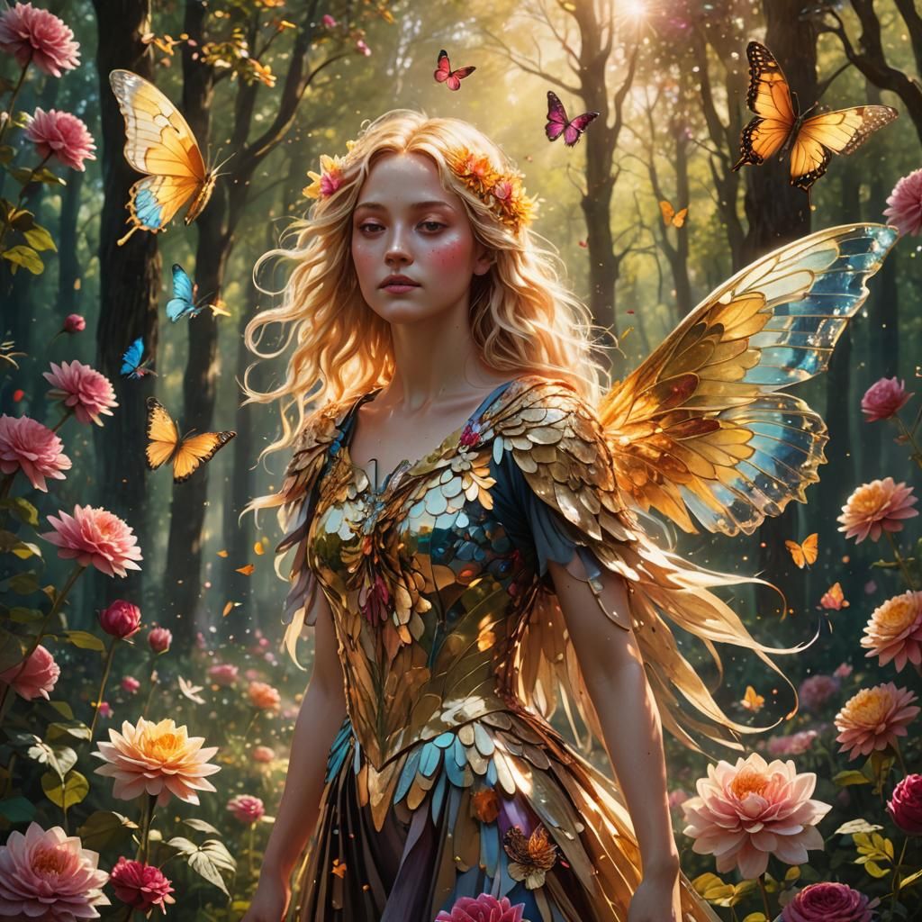 Fairy with Golden Hair and Glittering Wings