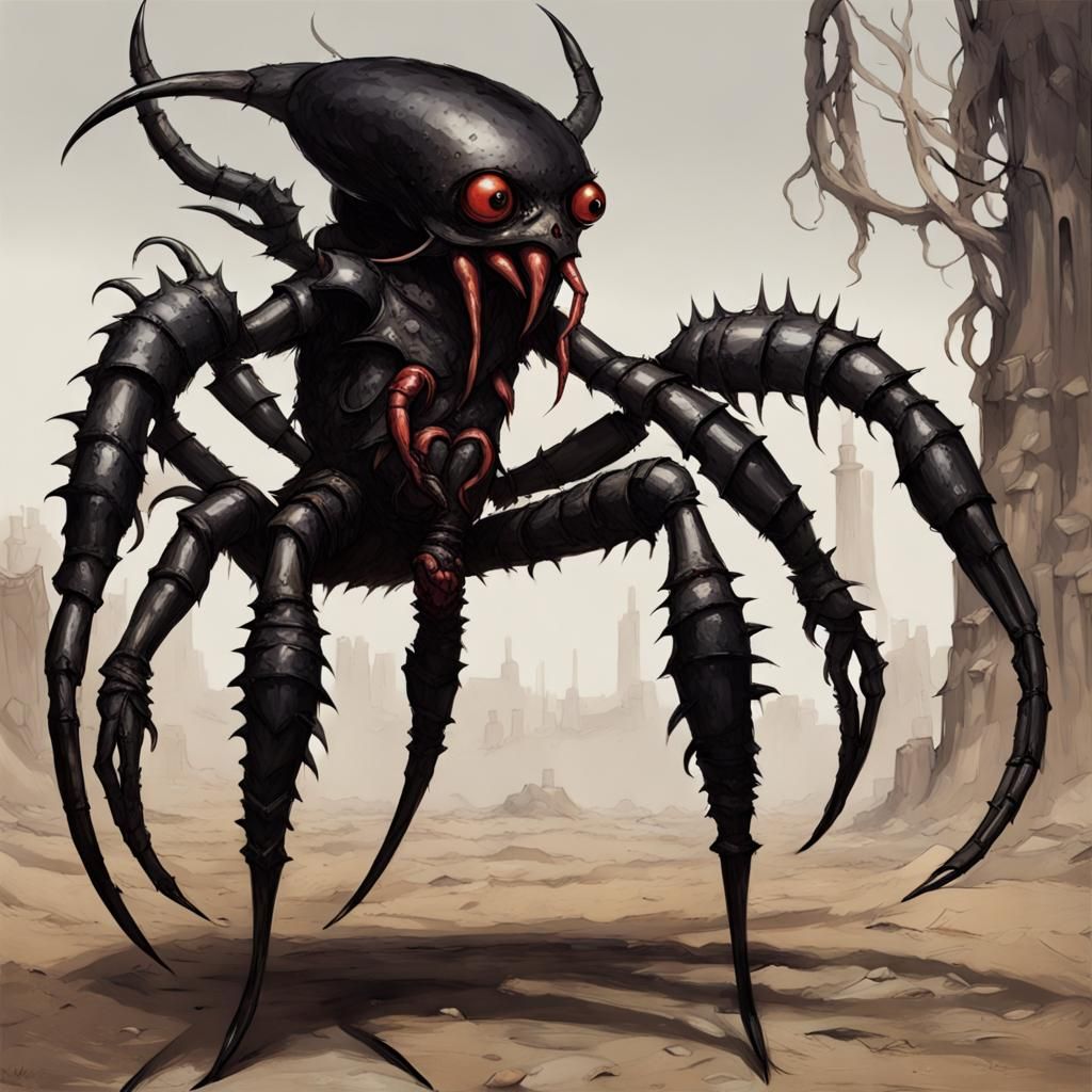 Sinister Daemon with Crab Claws in Dark Fantasy Style