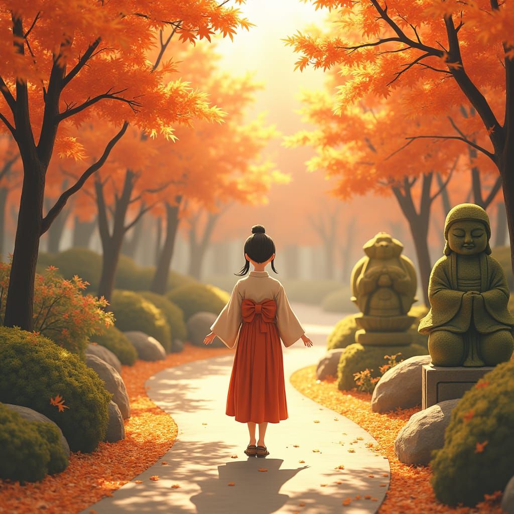 Autumn Girl in Japan: Anime-Style 3D Digital Art