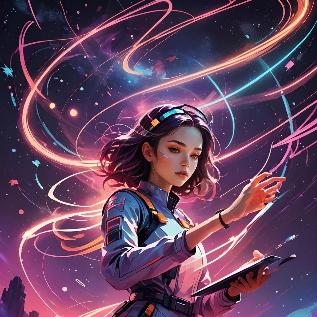 Futuristic Android Girl Drifting in Space