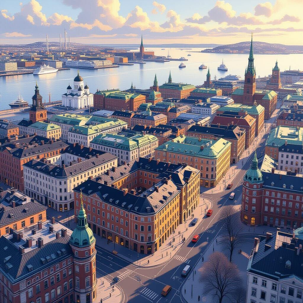 Helsinki Finland Aerial View in Photorealistic Style