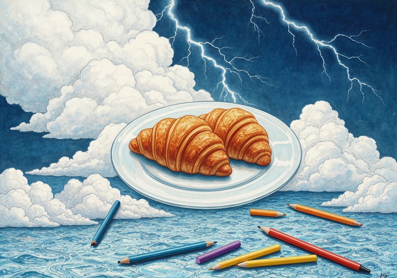 Watercolor Painting of Glass Croissants with Clouds