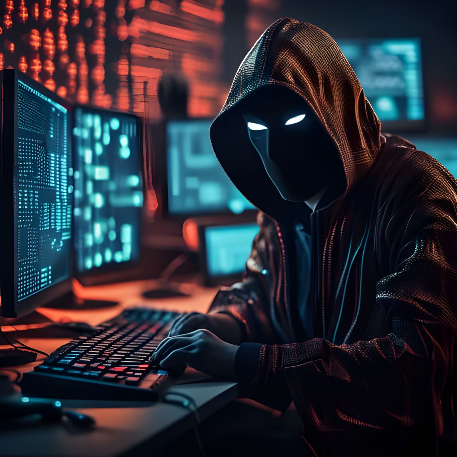 Enigmatic Hacker Masked in Digital Code Light