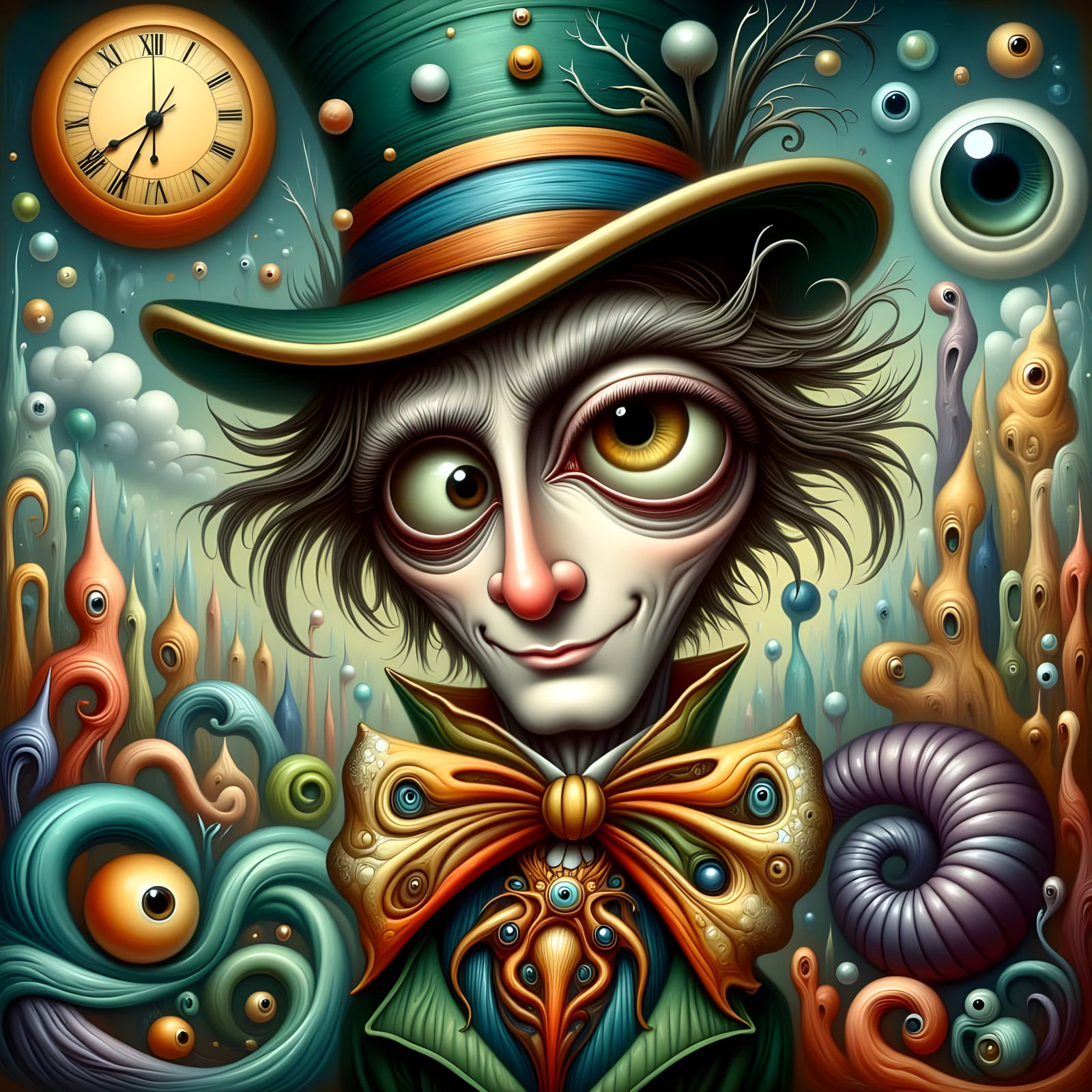 Surrealist Masterpiece: Elongated Mad Hatter in Dreamlike La...