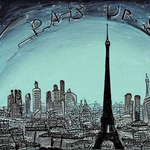 Paris Skyline at Night in Gothic Style